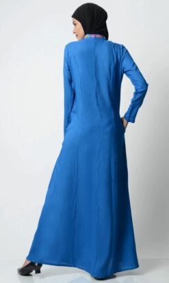 Alternative view of Multi-Color Thread Embroidered Abaya-Zara Blue