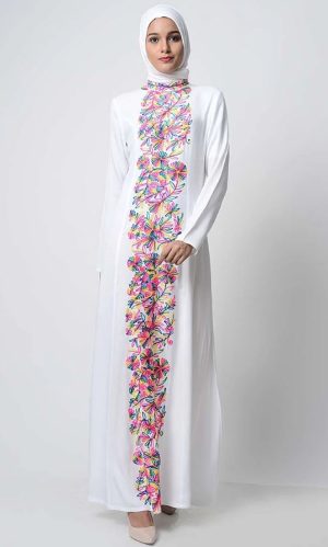 white abaya pakistan | embroidered abaya | fancy abaya for wedding