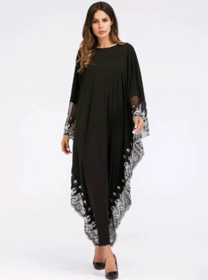 Alternative view of Moroccan Kaftan Bat Sleeve Embroidery Knitted Abaya