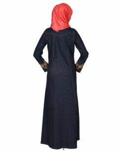 Denim Coat Abaya with pretty hand Embroidery - Image 5