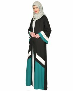 Alternative view of Black Green & White Open Abaya