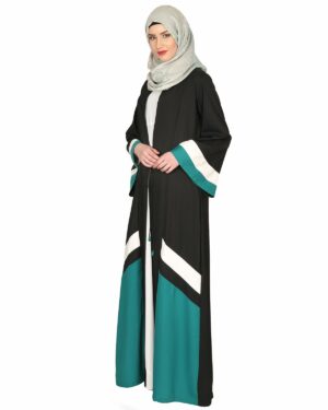 Alternative view of Black Green & White Open Abaya