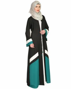 Black Green & White Open Abaya - Image 4