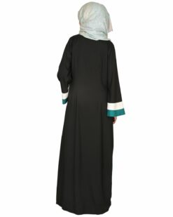 Black Green & White Open Abaya - Image 3