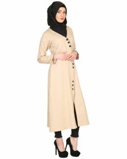 Alternative view of Mid-Calf Coat Style Abaya with Black Detailing