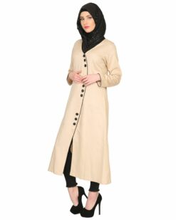 Mid-Calf Coat Style Abaya with Black Detailing - Image 3