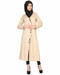 Mid-Calf Coat Style Abaya with Black Detailing - Image 4
