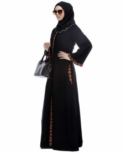 Alternative view of Black Abaya With Multi Coloured Thread Embroidery