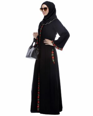 Alternative view of Black Abaya With Multi Coloured Thread Embroidery