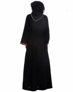 Black Abaya With Multi Coloured Thread Embroidery - Image 7
