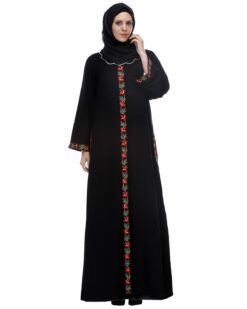 Black Abaya With Multi Coloured Thread Embroidery - Image 4