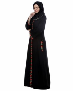Black Abaya With Multi Coloured Thread Embroidery - Image 5