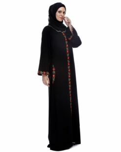 Black Abaya With Multi Coloured Thread Embroidery - Image 6