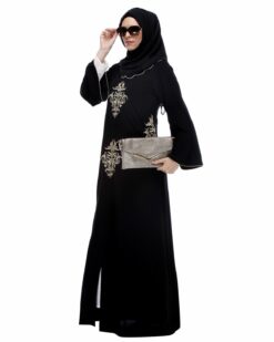 Alternative view of Black With Gold Zari Embroidery Abaya