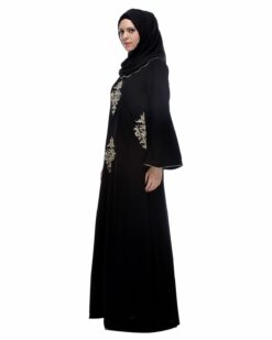 Black With Gold Zari Embroidery Abaya - Image 3