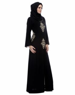 Black With Gold Zari Embroidery Abaya - Image 5
