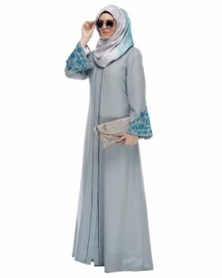 Alternative view of Sage Green Abaya With Thread Embroidery