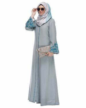 Alternative view of Sage Green Abaya With Thread Embroidery