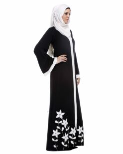 Black Abaya With Applique Embroidery - Image 3