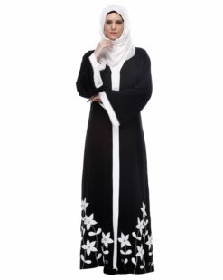 Black Abaya With Applique Embroidery - Image 4