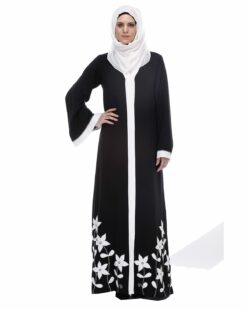 Black Abaya With Applique Embroidery - Image 5