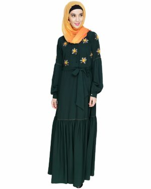 Alternative view of Dreamy Floral Embroiderd Green Abaya