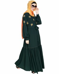 Dreamy Floral Embroiderd Green Abaya - Image 3