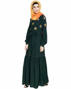 Dreamy Floral Embroiderd Green Abaya - Image 4