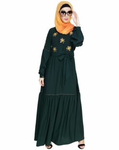 Dreamy Floral Embroiderd Green Abaya - Image 5