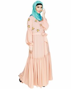 Alternative view of Dreamy Floral Embroiderd Peach Abaya