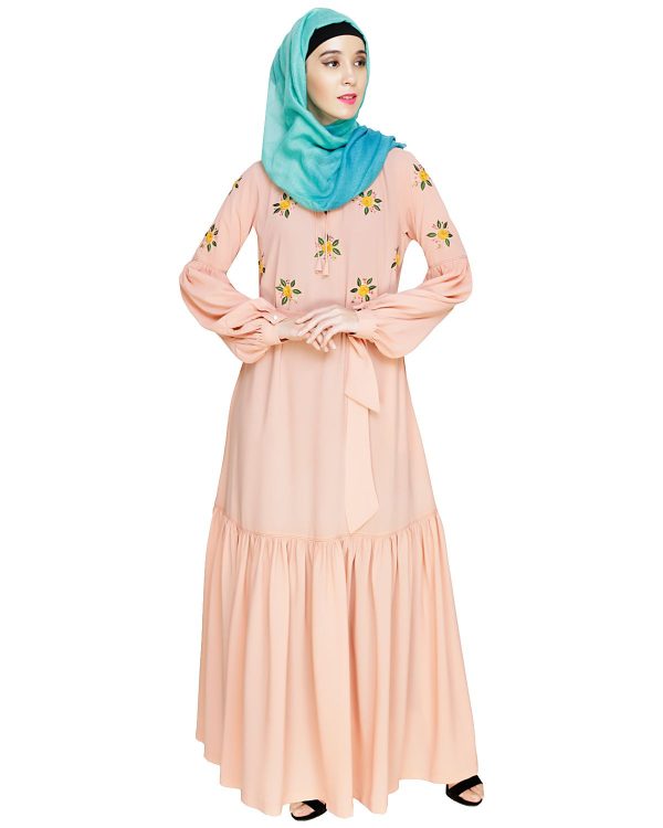 peach color abaya | embroidered abaya designs | pakistani burqa design