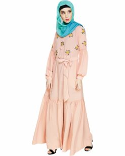 Dreamy Floral Embroiderd Peach Abaya - Image 3