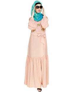 Dreamy Floral Embroiderd Peach Abaya - Image 4