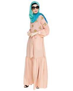Dreamy Floral Embroiderd Peach Abaya - Image 5