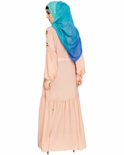 Dreamy Floral Embroiderd Peach Abaya - Image 6