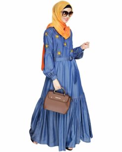 Alternative view of Dreamy Floral Embroiderd Denim Abaya