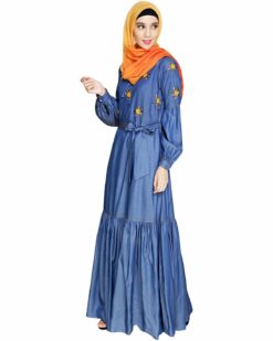 Dreamy Floral Embroiderd Denim Abaya - Image 4