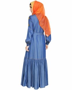 Dreamy Floral Embroiderd Denim Abaya - Image 5
