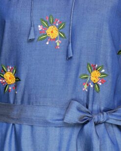 Dreamy Floral Embroiderd Denim Abaya - Image 6