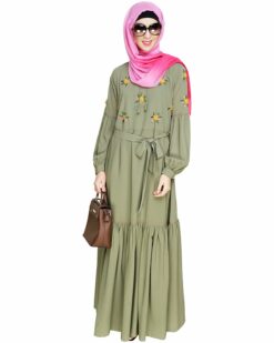 Alternative view of Dreamy Floral Embroiderd Dead Mint Abaya