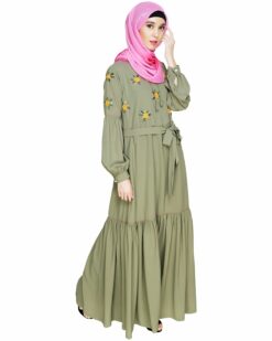 Dreamy Floral Embroiderd Dead Mint Abaya - Image 3
