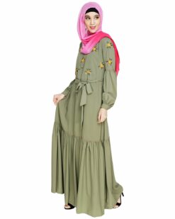Dreamy Floral Embroiderd Dead Mint Abaya - Image 4