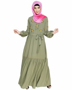 Dreamy Floral Embroiderd Dead Mint Abaya - Image 5