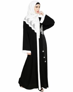 Alternative view of Contrast Embroidered Black Dubai Style Abaya