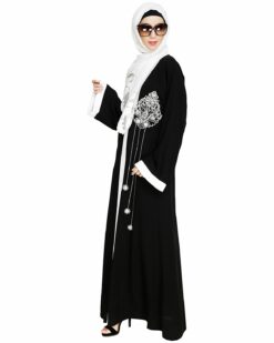Contrast Embroidered Black Dubai Style Abaya - Image 3