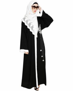 Contrast Embroidered Black Dubai Style Abaya - Image 4