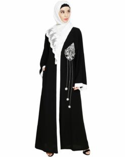 Contrast Embroidered Black Dubai Style Abaya - Image 5