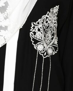 Contrast Embroidered Black Dubai Style Abaya - Image 7