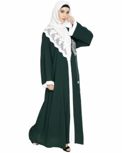 Alternative view of Contrast Embroidered Green Dubai Style Abaya