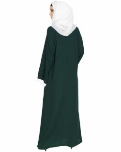 Contrast Embroidered Green Dubai Style Abaya - Image 6